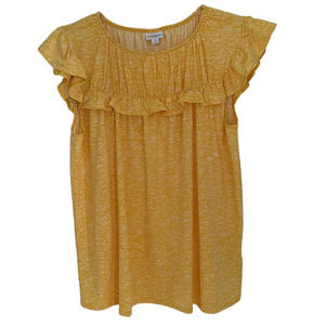 LulaRoe Tunic Top Two Toned Yellow White Knit Ruffle Polyester Size XL